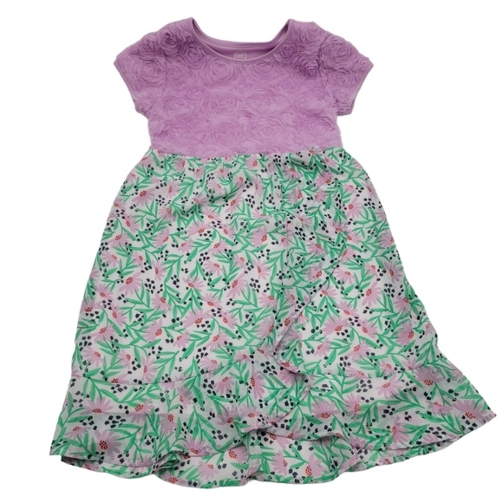 Wonder Nation Floral Fold-over Dress Girls Purple Green Size Lg (10-12) Plus
